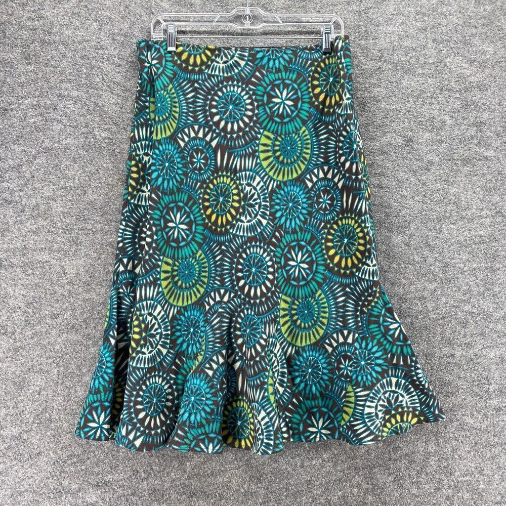 East 5th Skirt Women 10 Blue Geometric A-Line Midi Pull On Linen Mid Rise Casual - Picture 2 of 9